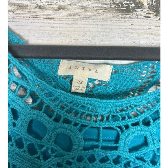 Adiva Teal Blue Crochet Boho Blouse womens Size 2X - New lightweight summer top - Picture 3 of 7
